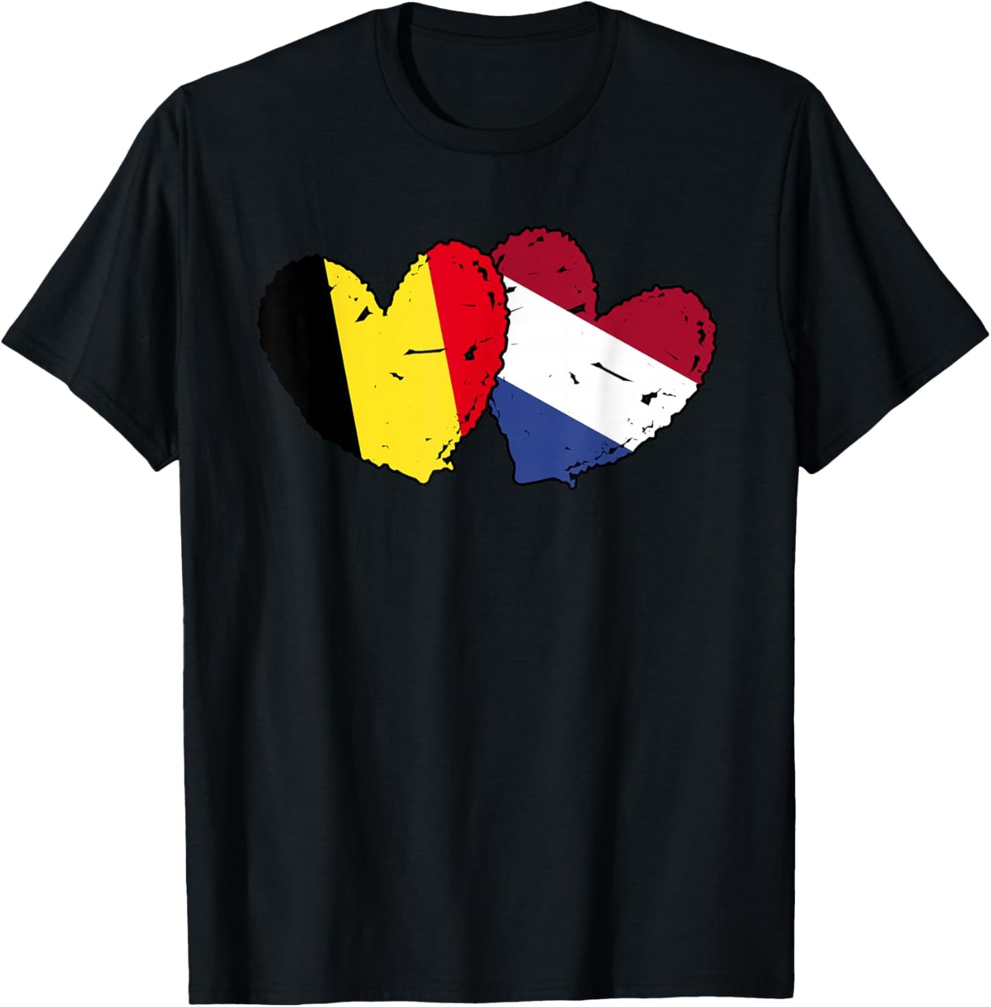 Belgium Netherlands Hearts Flag Belgian Dutch Friendship T-Shirt - T-Shirt | Black