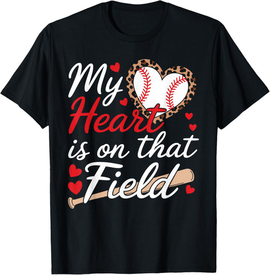 My Heart Is On That Field Cute Baseball Mom Baseball Grandma T-Shirt - T-Shirt | Black