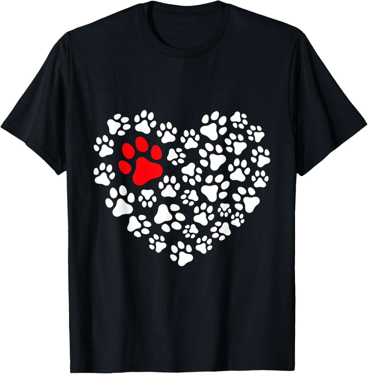 Paw Heart | Dog Paw Love Heart Print T-Shirt - T-Shirt | Black