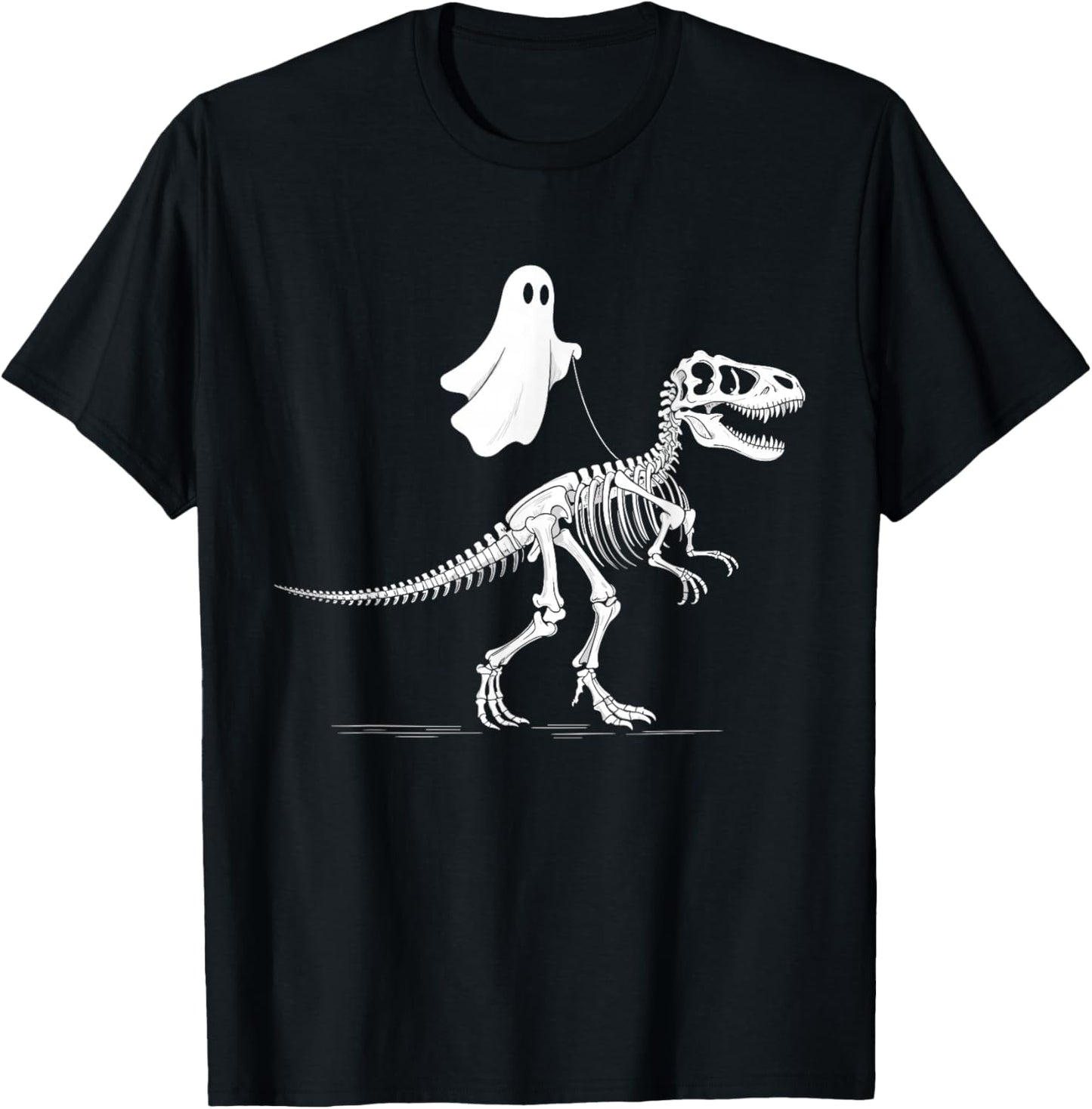 Halloween Ghost Walking Dinosaur Skeleton T Rex Funny T-Shirt - T-Shirt | Black