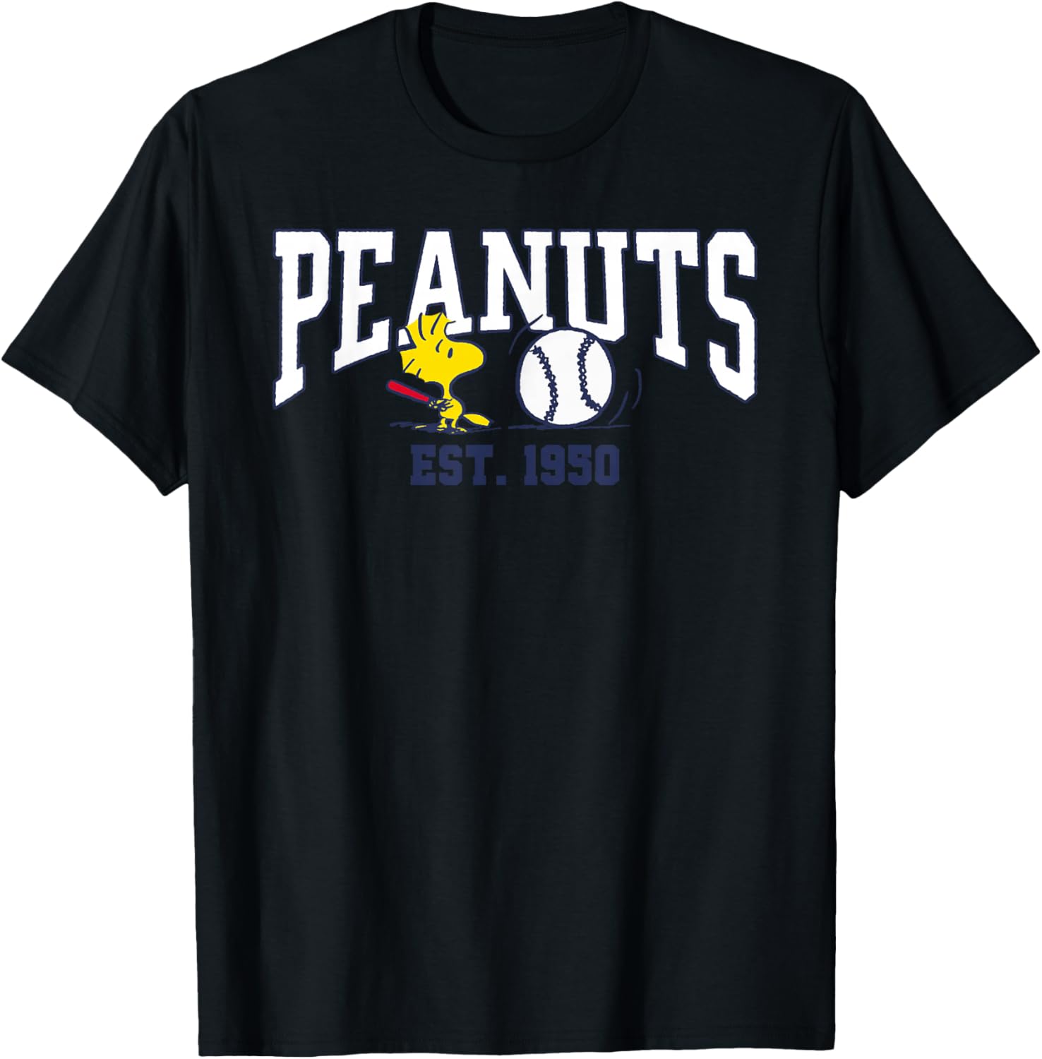 Peanuts Woodstock Playing Baseball Est 1950 T-Shirt - T-Shirt | Black