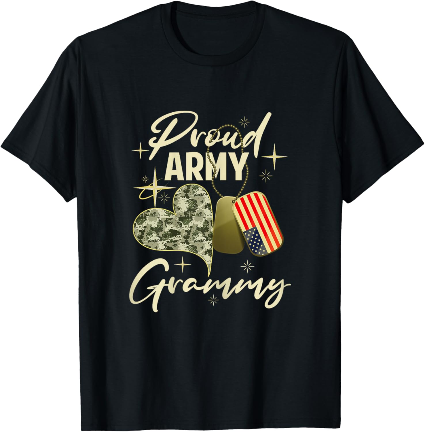 Proud Army Grammy Camouflage Mother's Day Dog Tag US Flag T-Shirt - T-Shirt | Black