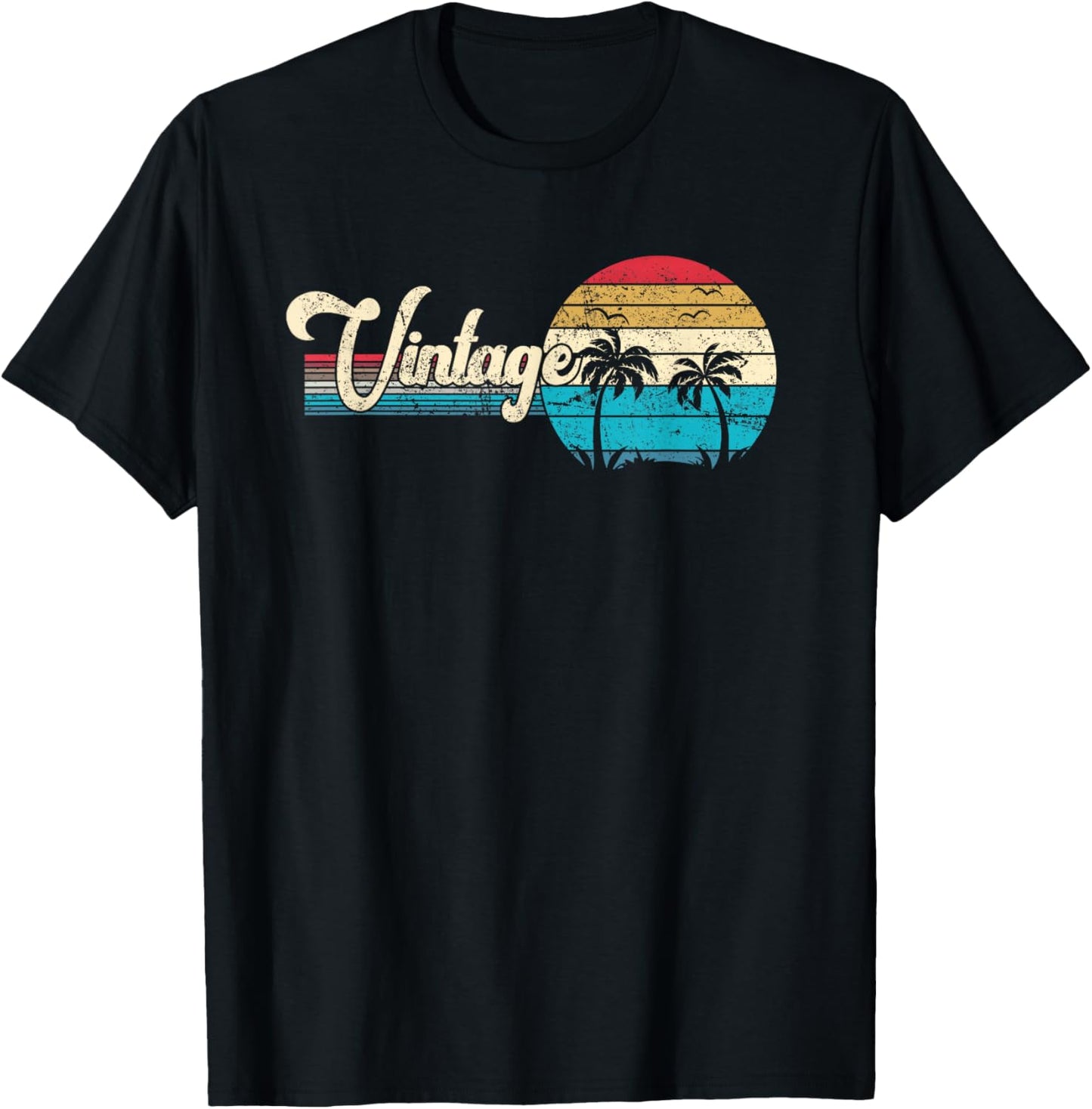 Cool Summer Beach Vacation Men Women Sunset Palm Tree T-Shirt - T-Shirt | Black