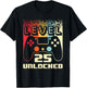 25th Birthday Level 25 Unlocked Gamer 25 Year Old T-Shirt - T-Shirt | Black