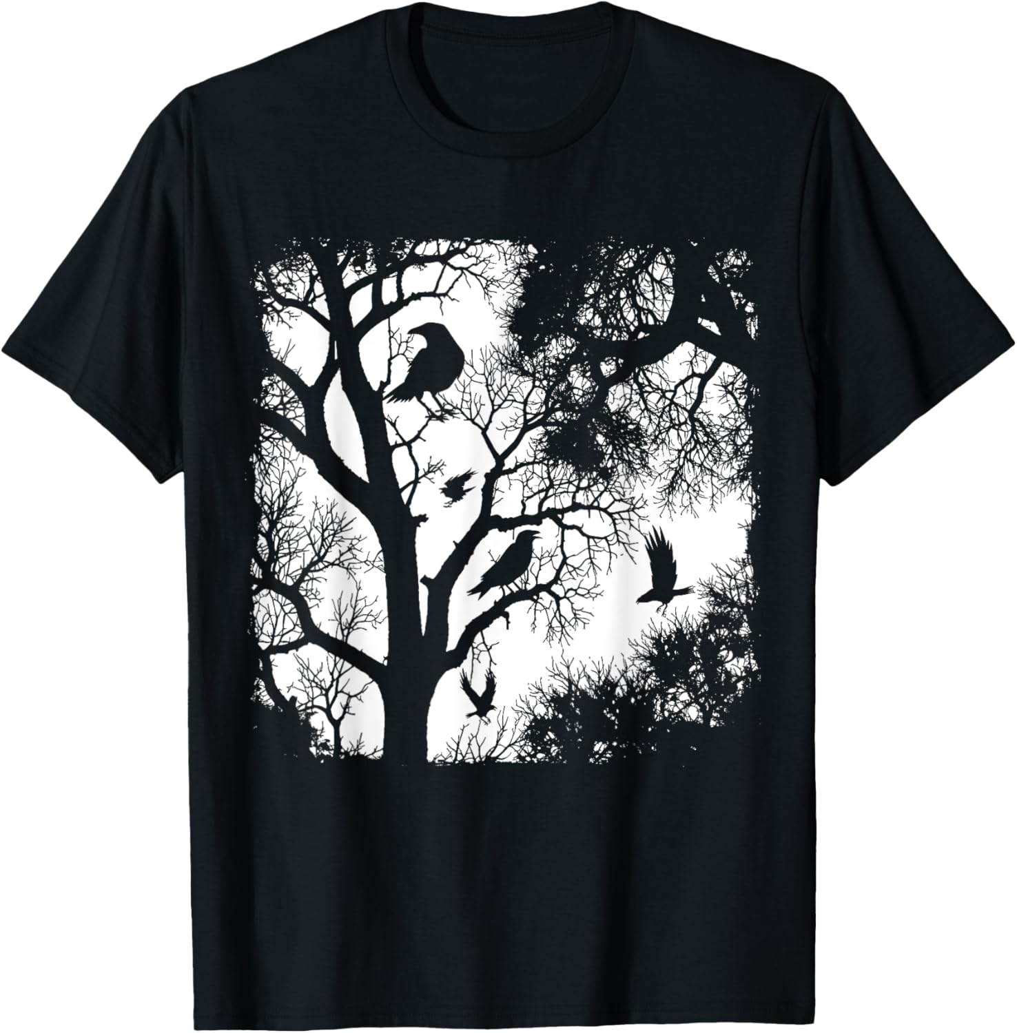 Gothic Raven Tree Dark Forest Crow Night Wilderness Aesthe T-Shirt - T-Shirt | Black