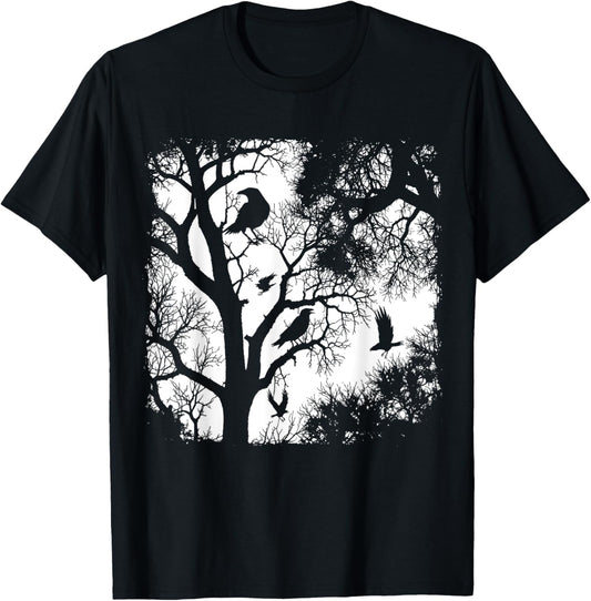 Gothic Raven Tree Dark Forest Crow Night Wilderness Aesthe T-Shirt - T-Shirt | Black