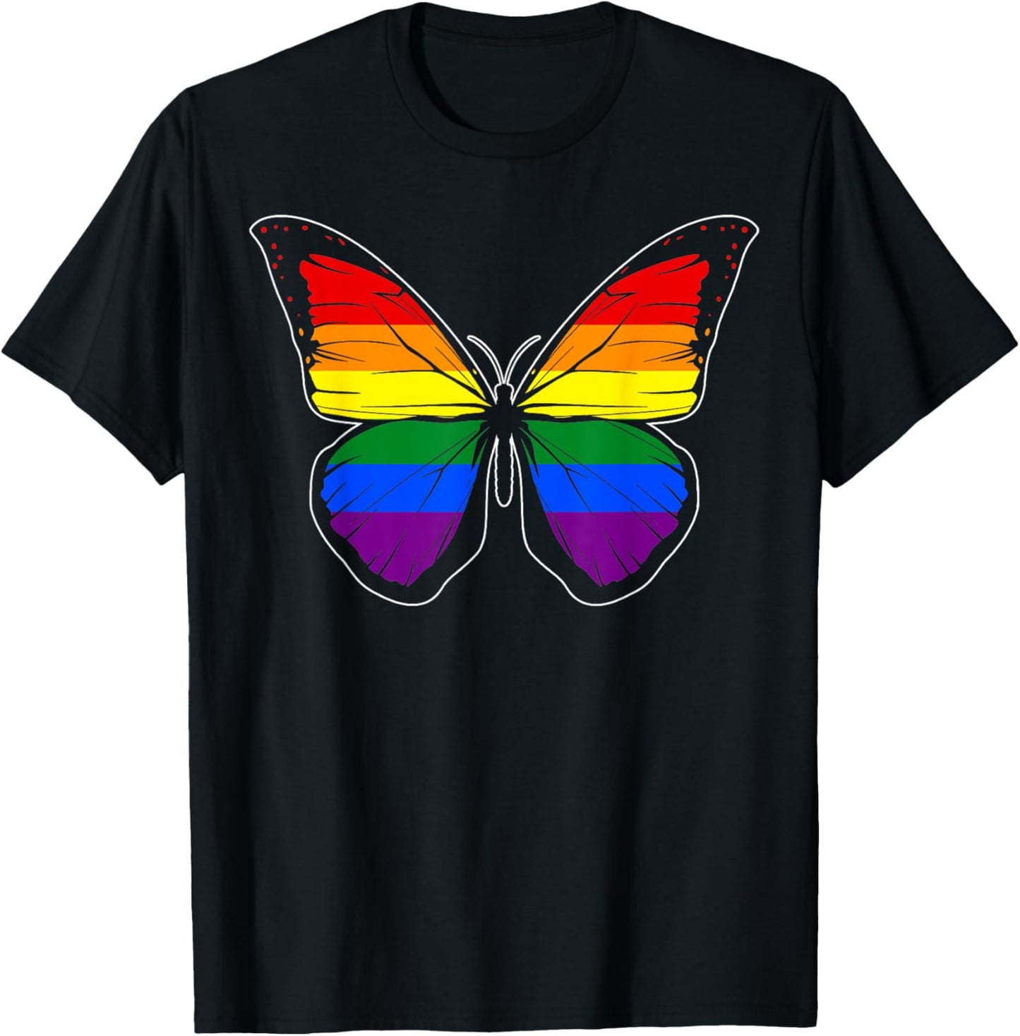Rainbow Butterfly LGBTQ+ Pride Symbol T-Shirt - T-Shirt | Black
