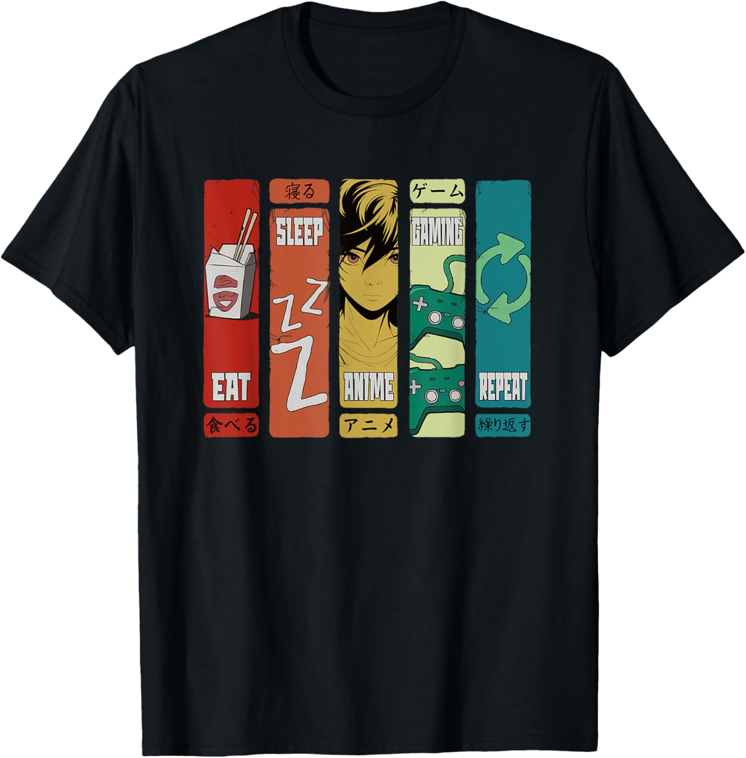 Eat Sleep Anime Gaming Repeat Funny Kawaii Anime Manga T-Shirt - T-Shirt | Black