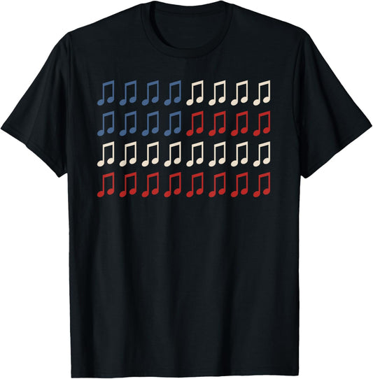 Patriotic Music Notes American Flag Funny Music 4th Of July T-Shirt - T-Shirt | Black