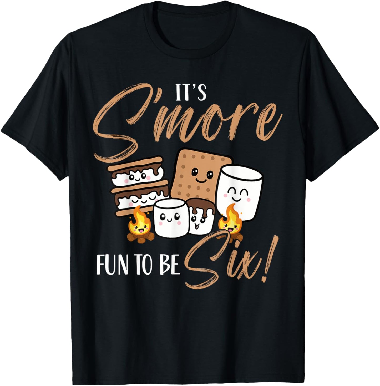 Birthday Campfire Marshmallow It's S'more Fun To Be Six 6th T-Shirt - T-Shirt | Black