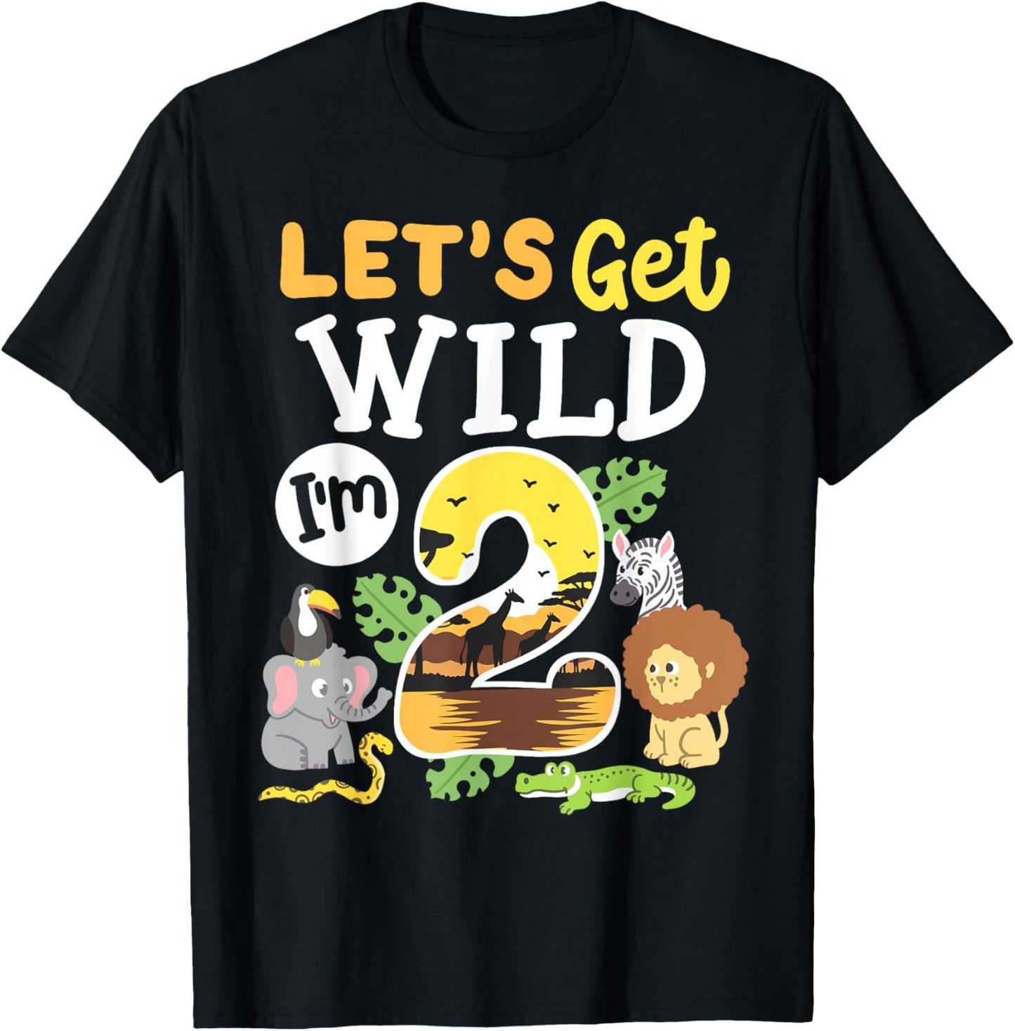 Jungle Safari Let's Get Wild 2nd Birthday Zoo 2 Year Old Kid T-Shirt - T-Shirt | Black