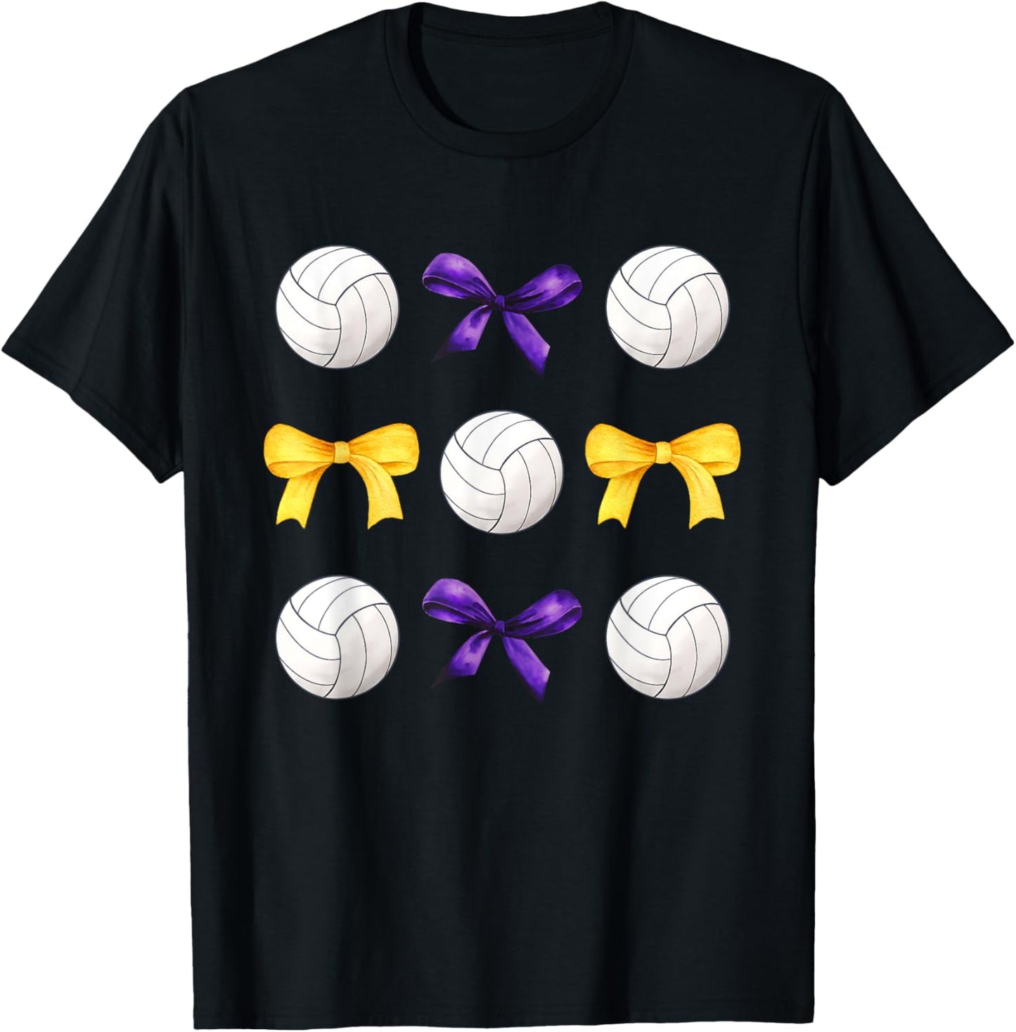 Volleyballs & Purple Gold Bows Girls Volleyball Team Player T-Shirt - T-Shirt | Black