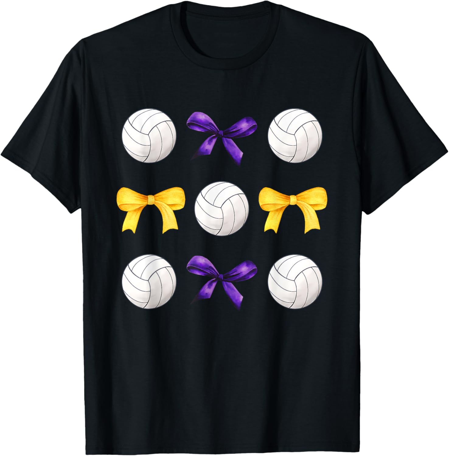 Volleyballs & Purple Gold Bows Girls Volleyball Team Player T-Shirt - T-Shirt | Black