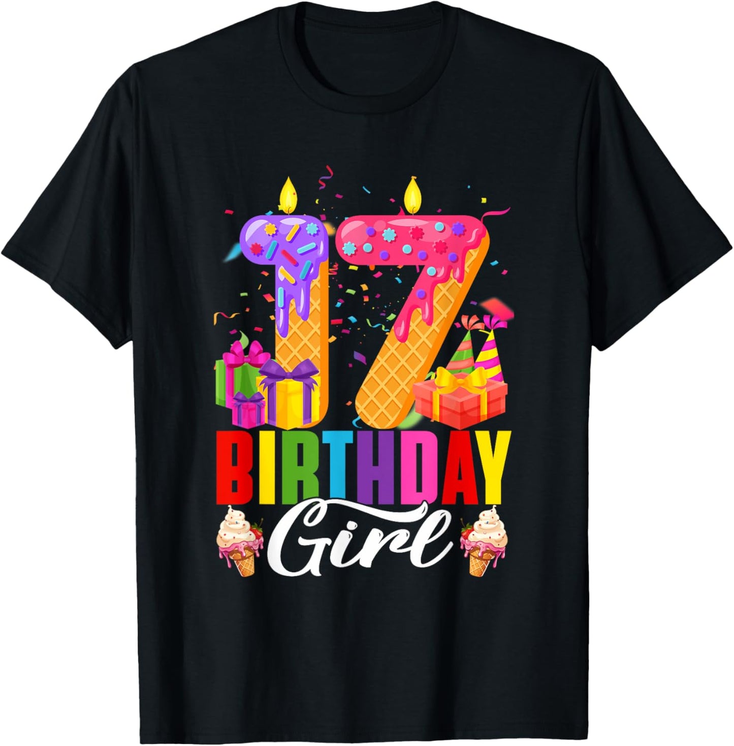 17th Birthday 17 Year Old Girls Ice Cream Party Family T-Shirt - T-Shirt | Black