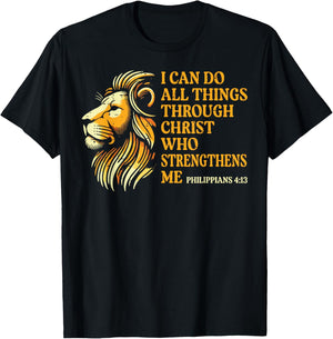 I Can Do All Things Through Him Lion Christian Men Women Kid T-Shirt - T-Shirt | Black