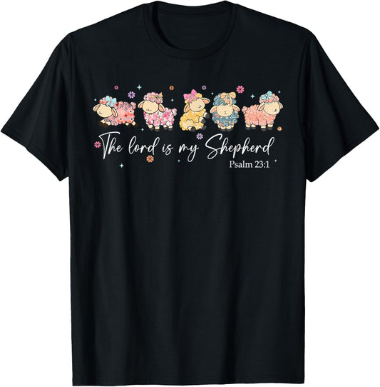 The Lord Is My Shepherd Easter Christian Cute Sheep Bible T-Shirt - T-Shirt | Black
