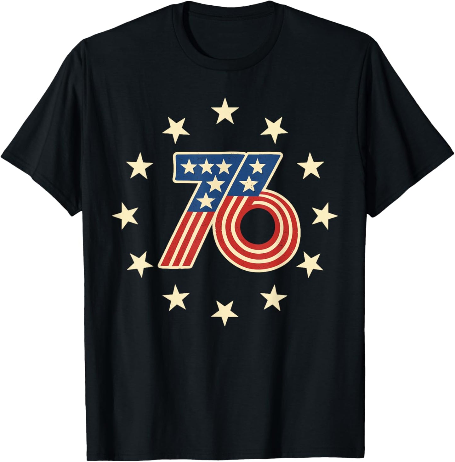 50th Birthday 1976 USA Bicentennial Groovy Retro Number 76 T-Shirt - T-Shirt | Black