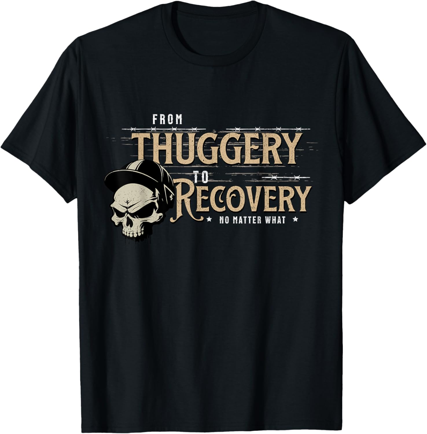 From Thuggery To Recovery No Matter Vintage Skull Soldier T-Shirt - T-Shirt | Black