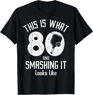 Funny Pickleball 80th Birthday 80 Years Old Love Pickleball T-Shirt - T-Shirt | Black