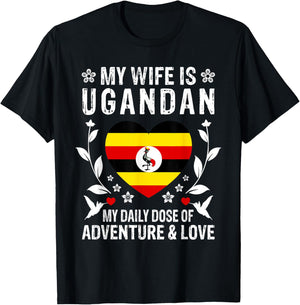 My Wife Is Ugandan Wife Uganda Flag Spouses T-Shirt - T-Shirt | Black