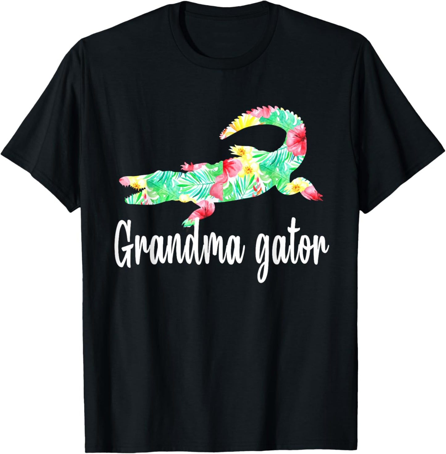 Grandma Gator Floral Alligator Crocodile Funny Reptile Pun T-Shirt - T-Shirt | Black