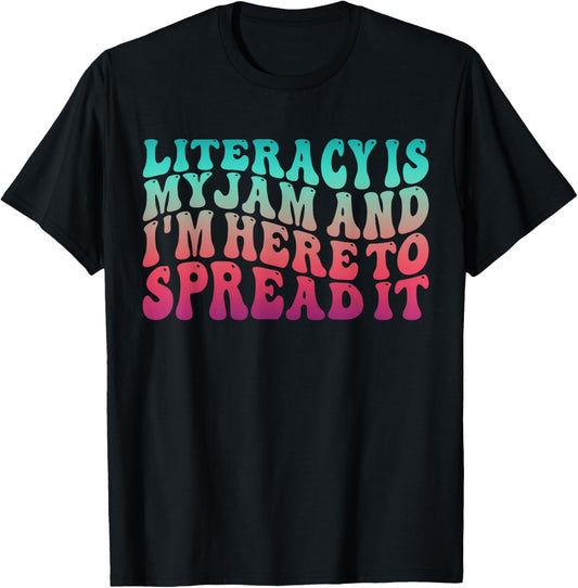 Teaching Pun Literacy is My Jam Librarian Book Lover Teacher T-Shirt - T-Shirt | Black