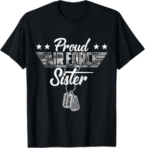 Proud Air Force Sister Camouflage USAF Veteran Airman T-Shirt - T-Shirt | Black