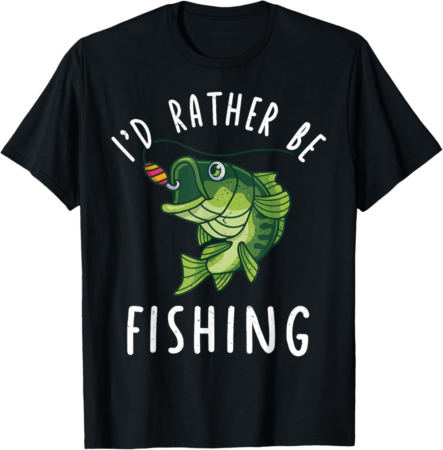 Boy Kids I'd Rather Be Fishing-Shirt Funny Bass Fishing Gift T-Shirt - T-Shirt | Black