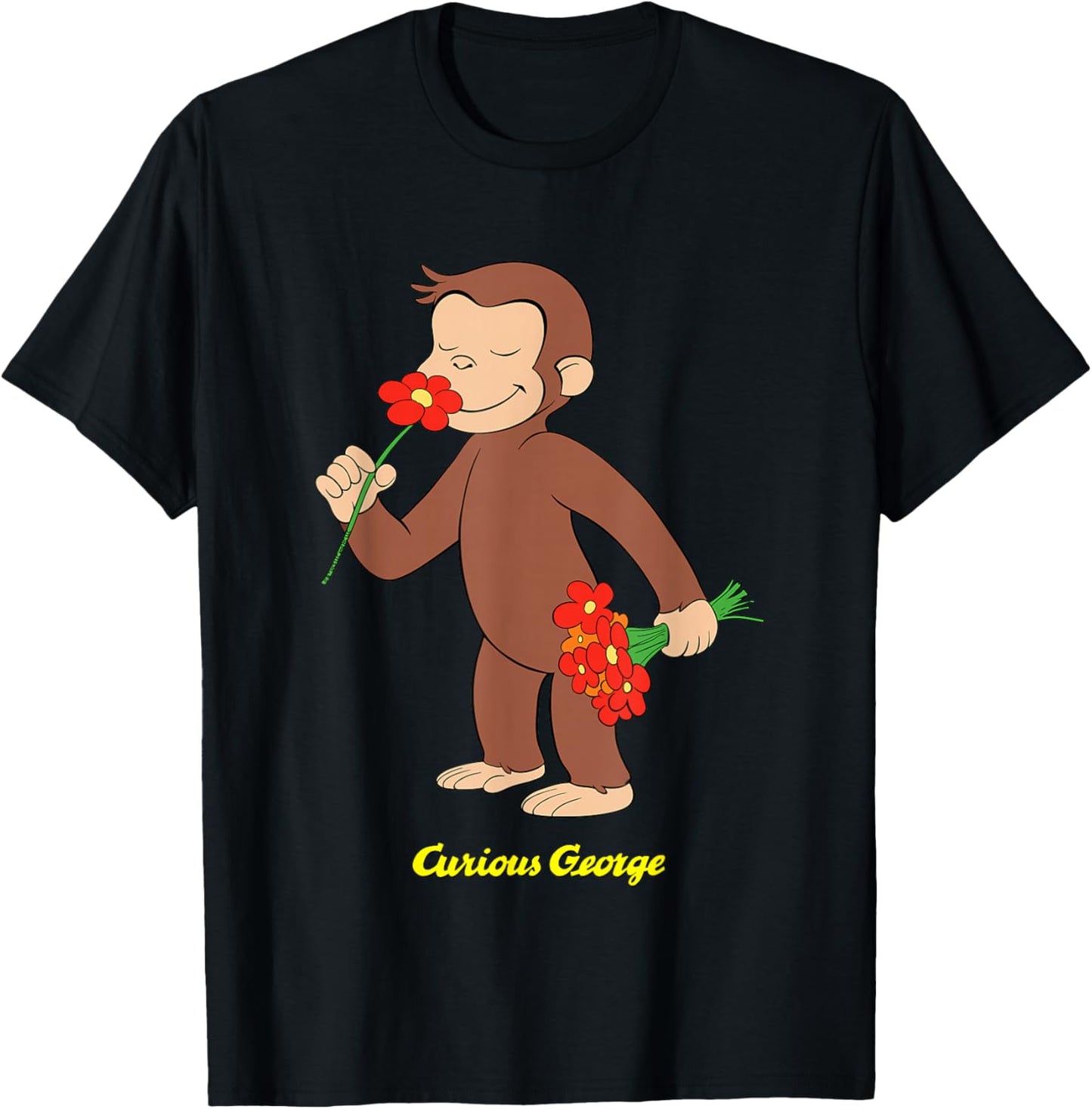 Curious George Stop and Smell The Flowers T-Shirt - T-Shirt | Black