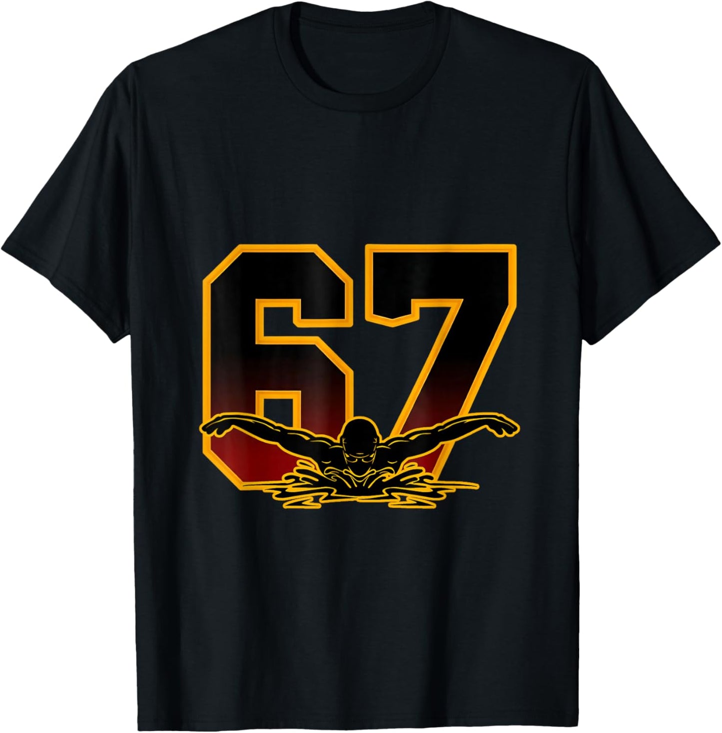 Swimming 67 Six Seven Meme Funny Butterfly Stroke Athlete T-Shirt - T-Shirt | Black
