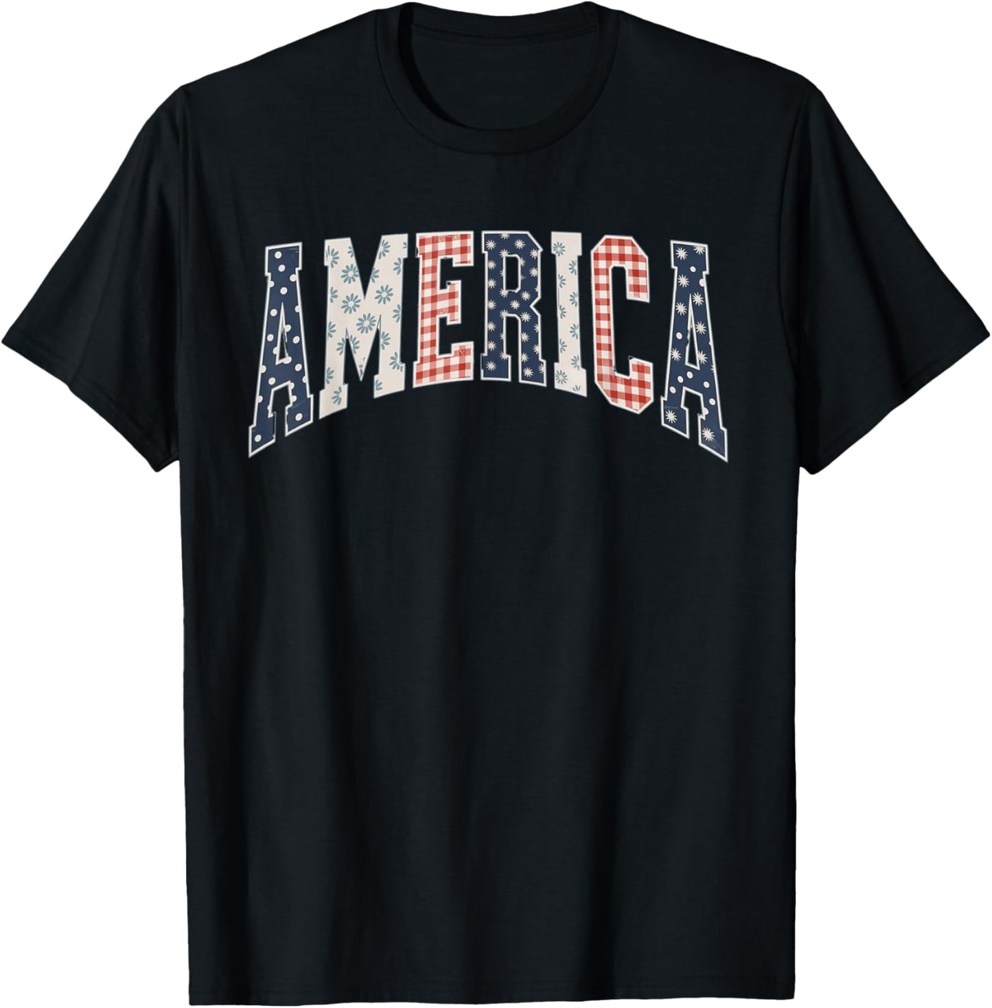 American Quilt Picnic Style Lettering RWB Boy Girl Party Fun T-Shirt - T-Shirt | Black
