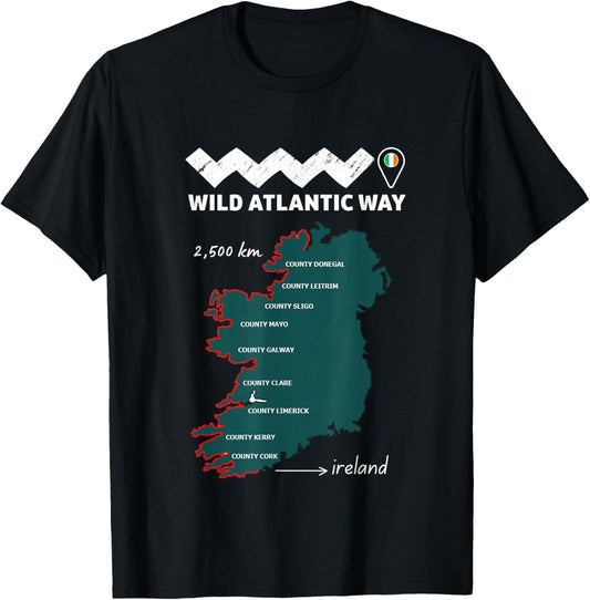 The wild atlantic way ireland coastal route, with locations T-Shirt - T-Shirt | Black