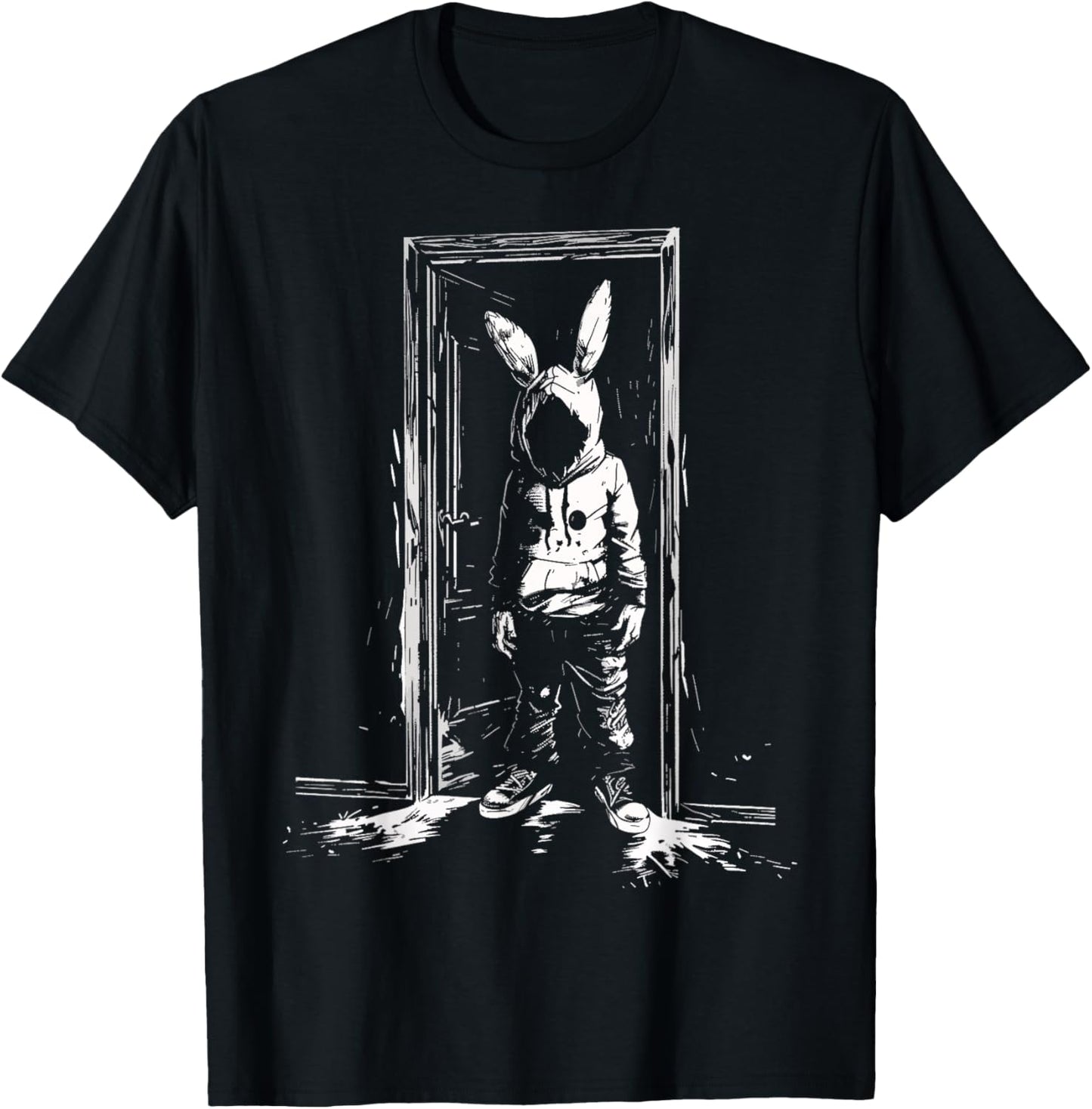 Horror Bunny Mask Man Rabbit Alt Goth Slasher Creepy Door T-Shirt - T-Shirt | Black