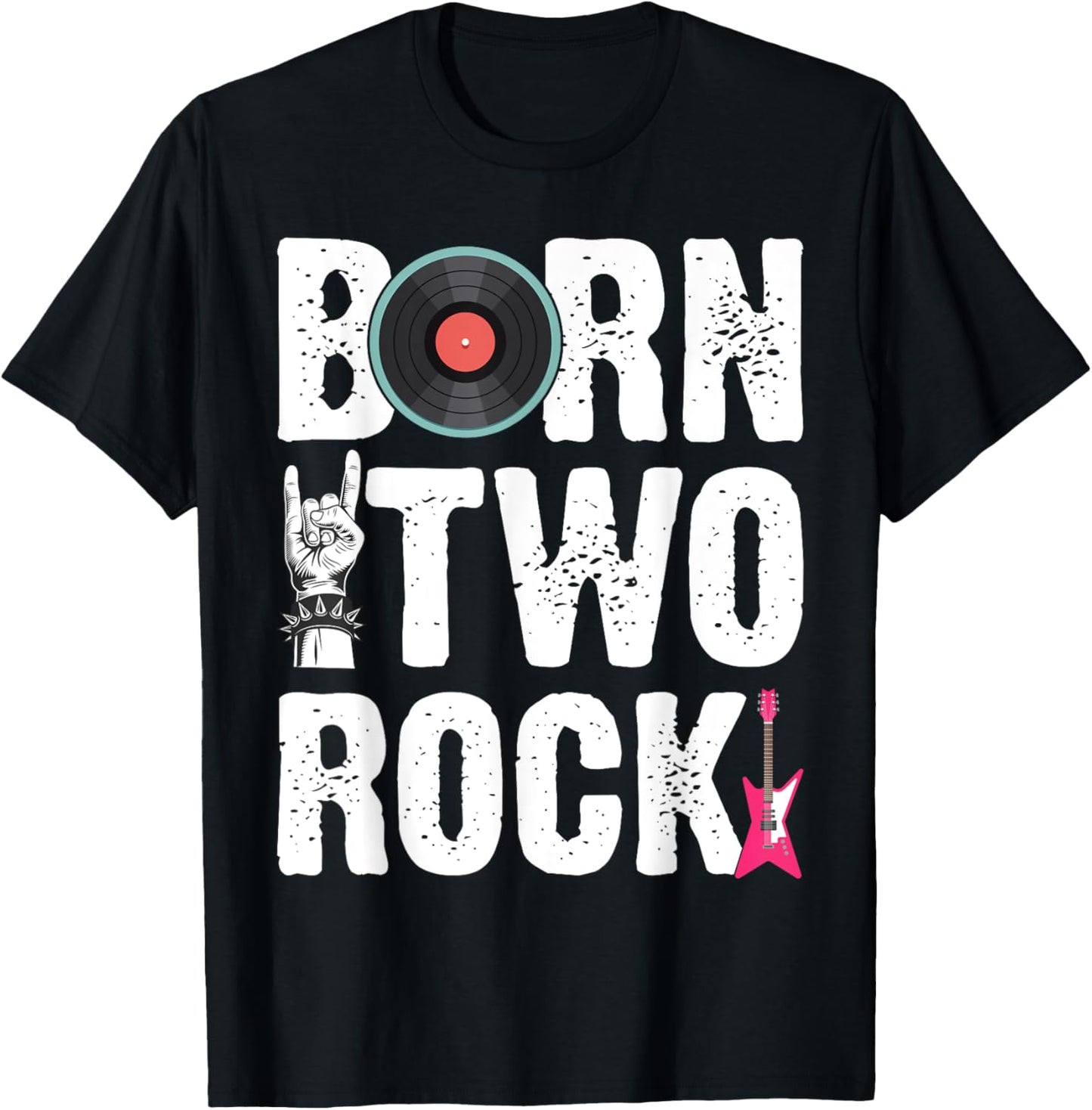 Kids 2nd Birthday Guitar Born Two 2 Rock Rocker Bday Boys T-Shirt - T-Shirt | Black