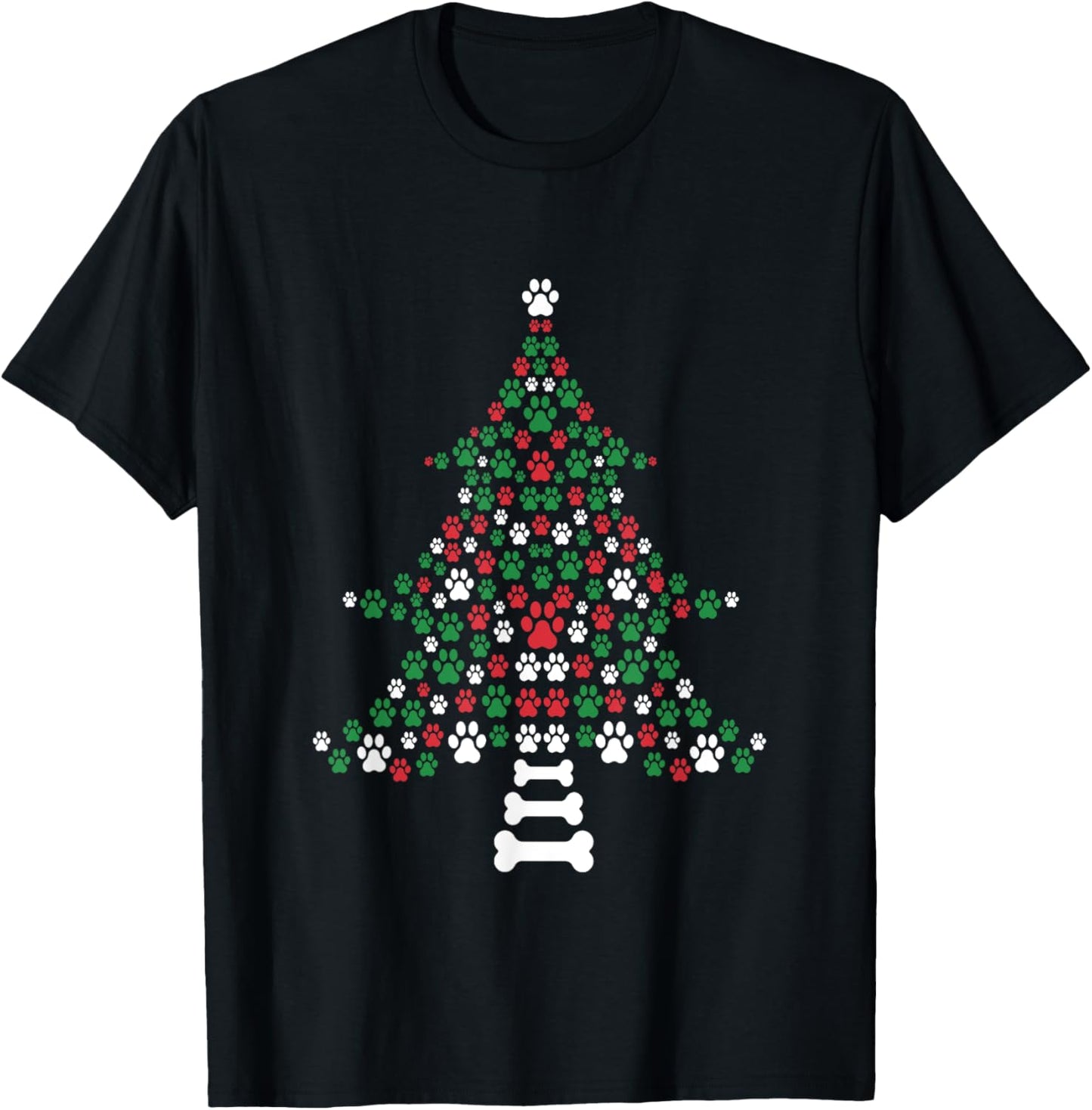 Dog Paws Print Christmas Tree Cute Dog Lover Christmas Women Kids T-Shirt - T-Shirt | Black