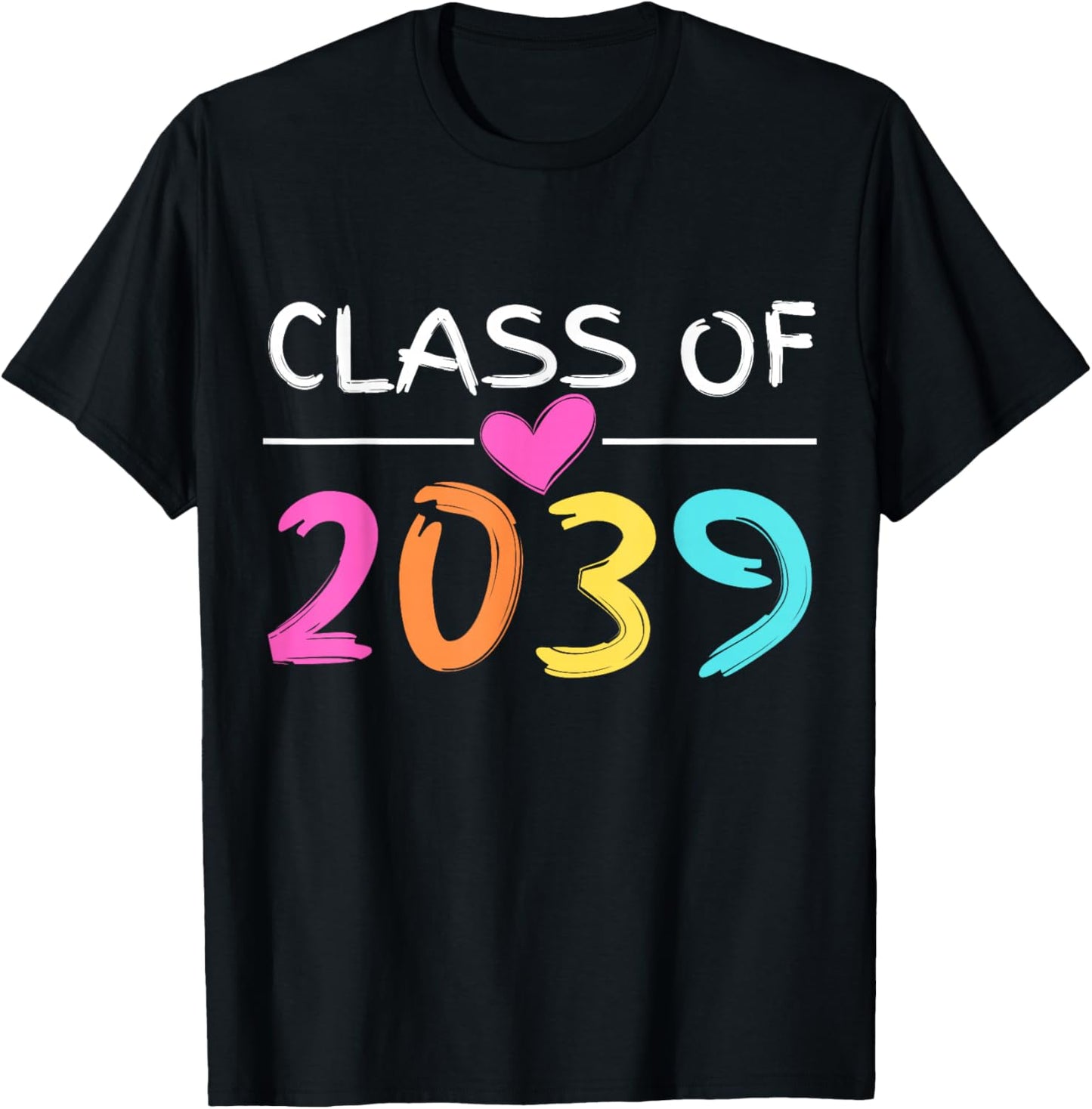 Class of 2039 Grow with Me Shirt Back School Colors Heart T-Shirt - T-Shirt | Black