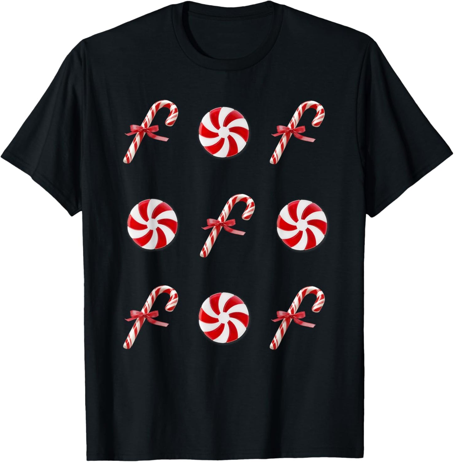 Peppermint Candy Cane Christmas T-Shirt - T-Shirt | Black