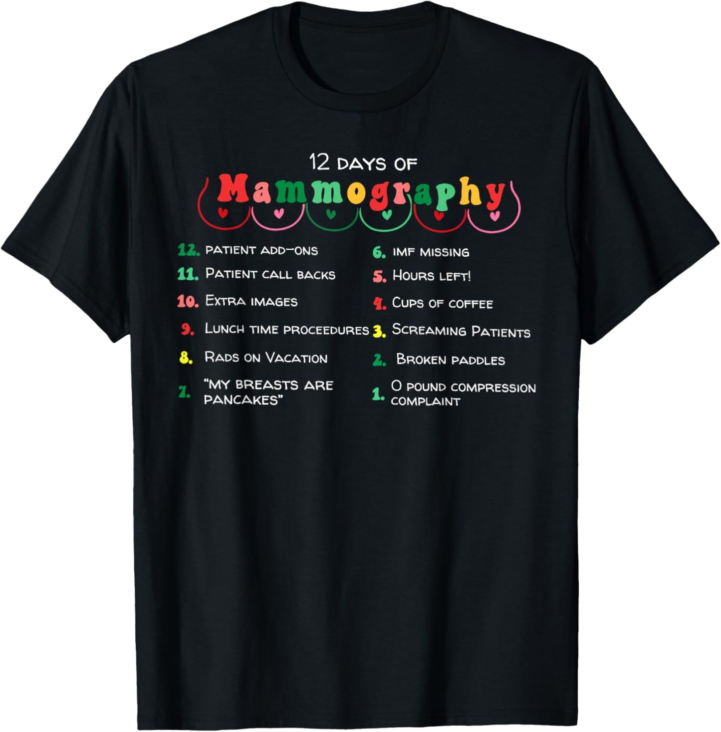 12 Days Of Mammography Mammo Technologist Christmas Pajamas T-Shirt - T-Shirt | Black