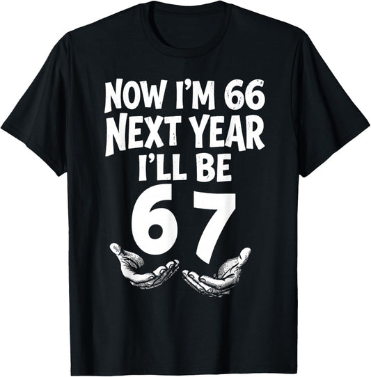 Now I’m 66 Next Year I’ll 67 Funny 66th Birthday Six Seven T-Shirt - T-Shirt | Black