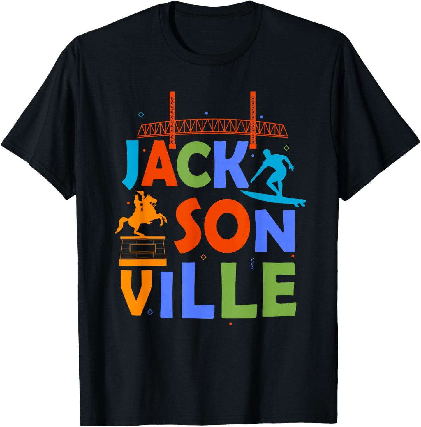 Jacksonville Souvenir Surfing Florida Skyline Jacksonville T-Shirt - T-Shirt | Black