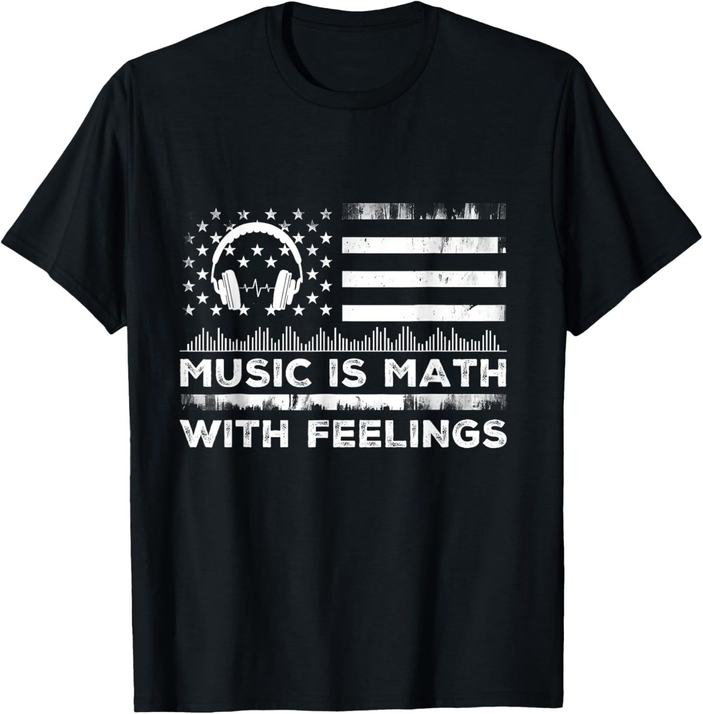 Music Is Math With Feelings Vintage Usa Flag Music Art Lover T-Shirt - T-Shirt | Black