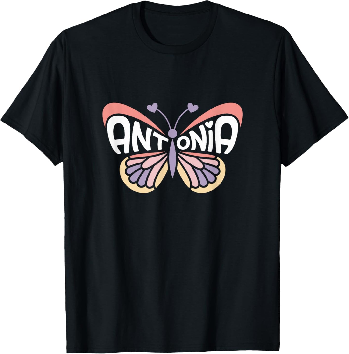 Antonia Butterfly - Personalized Cute Name Word Art T-Shirt - T-Shirt | Black