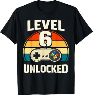 6th Birthday Level 6 Unlocked Gamer Gaming Six Birthday T-Shirt - T-Shirt | Black