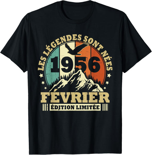 Legends Are Born in February 1956 Birthday 70 Years T-Shirt - T-Shirt | Black