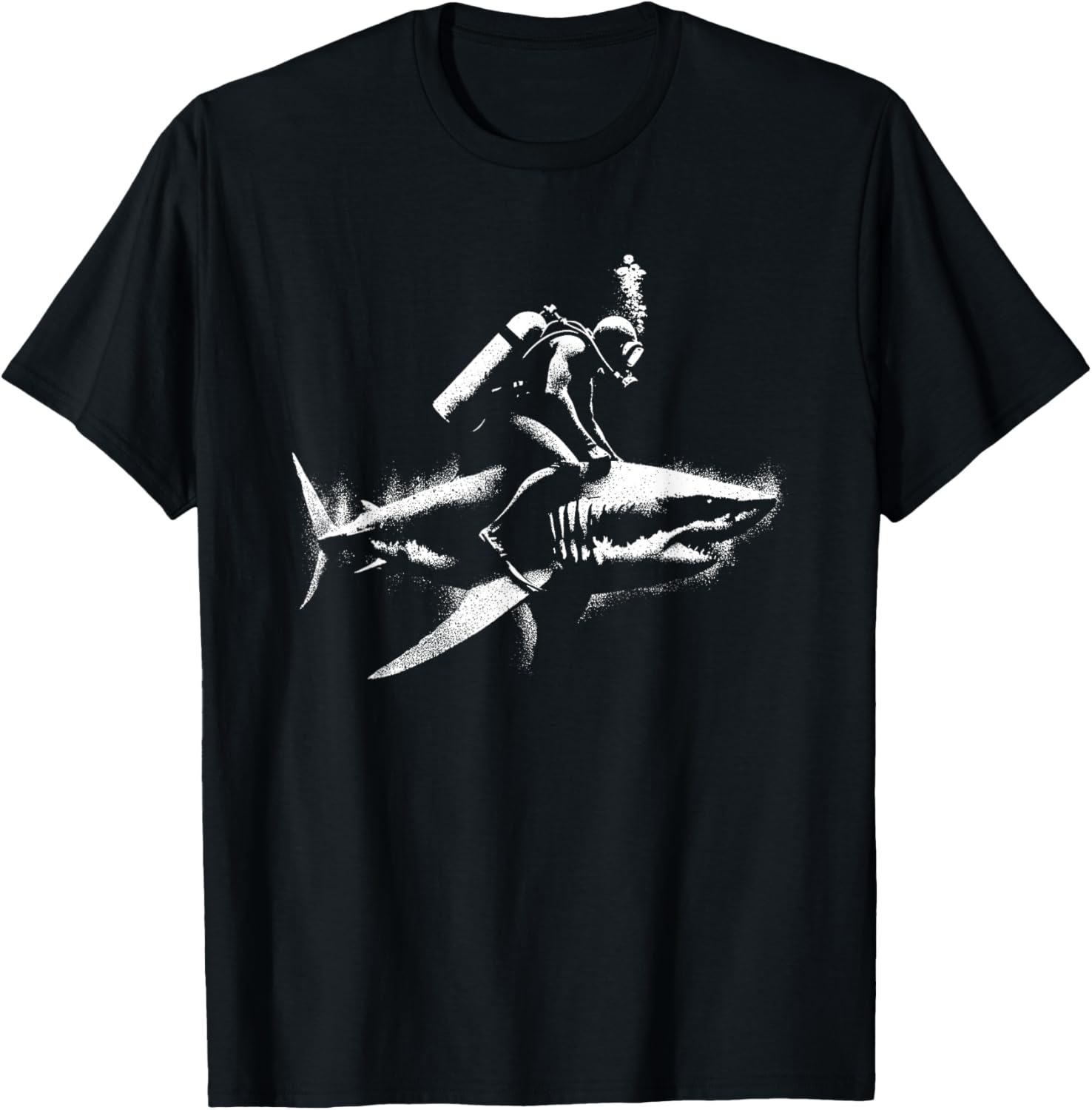 Scuba Diver Riding Shark - Funny White Shark Lover T-Shirt - T-Shirt | Black