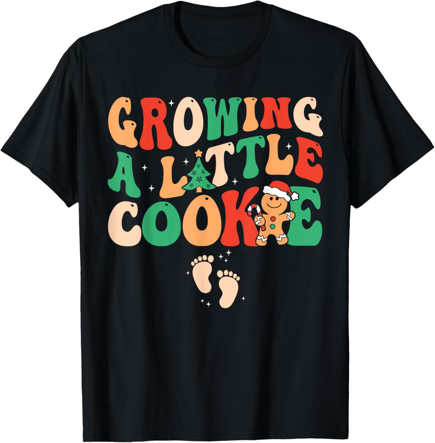 Growing A Little Cookie Christmas Pregnancy Announcement T-Shirt - T-Shirt | Black