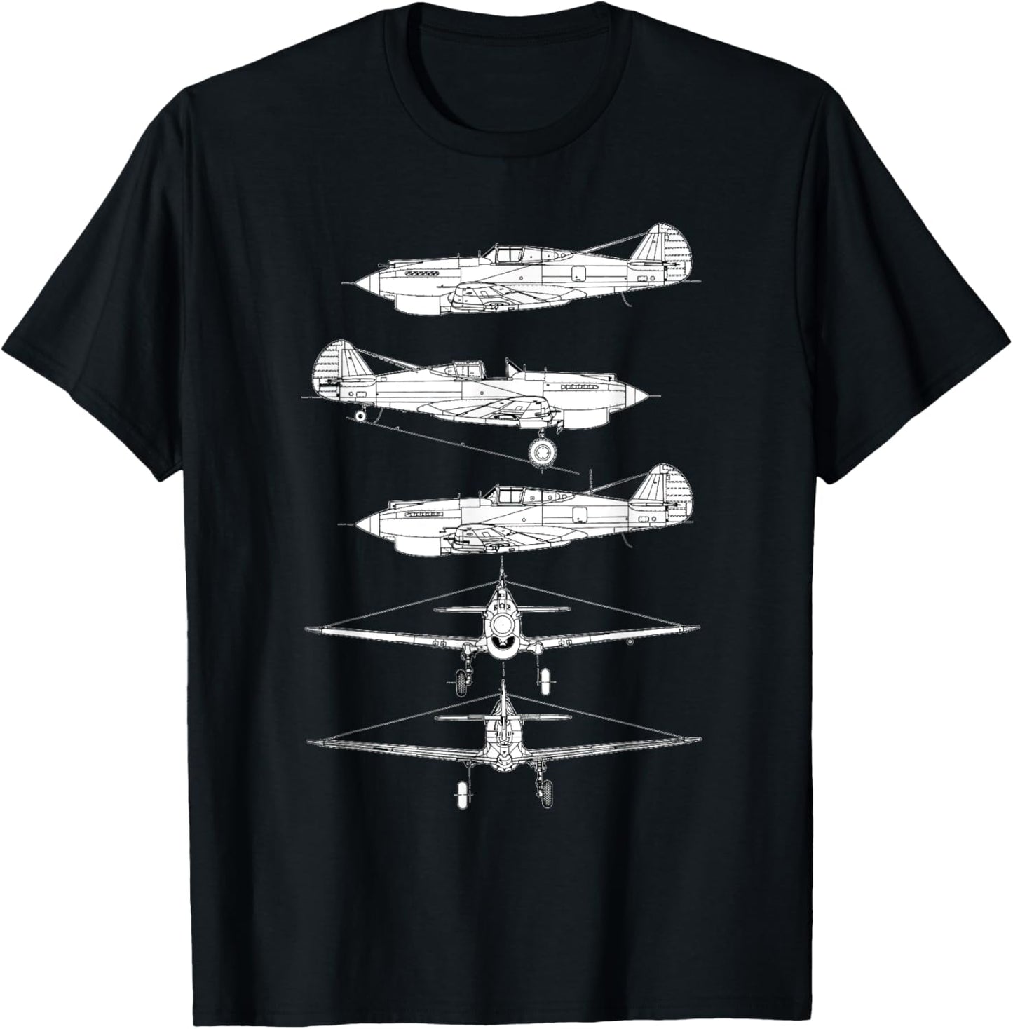 Curtiss P-40 Warhawk Fighter Aircraft WW2 Airplane T-Shirt - T-Shirt | Black