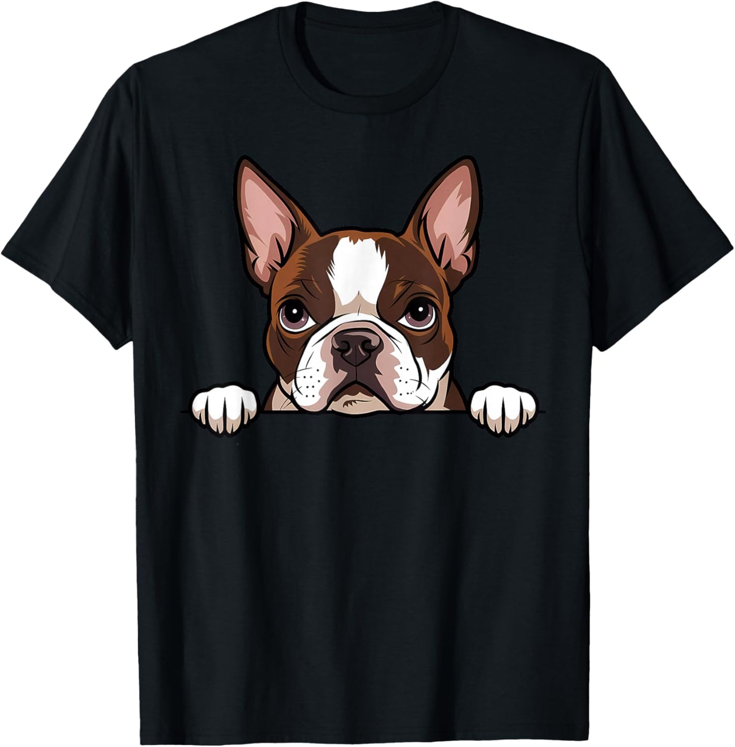 Cute Boston Terrier Peeking Puppy Funny Bostie Dog Lover T-Shirt - T-Shirt | Black
