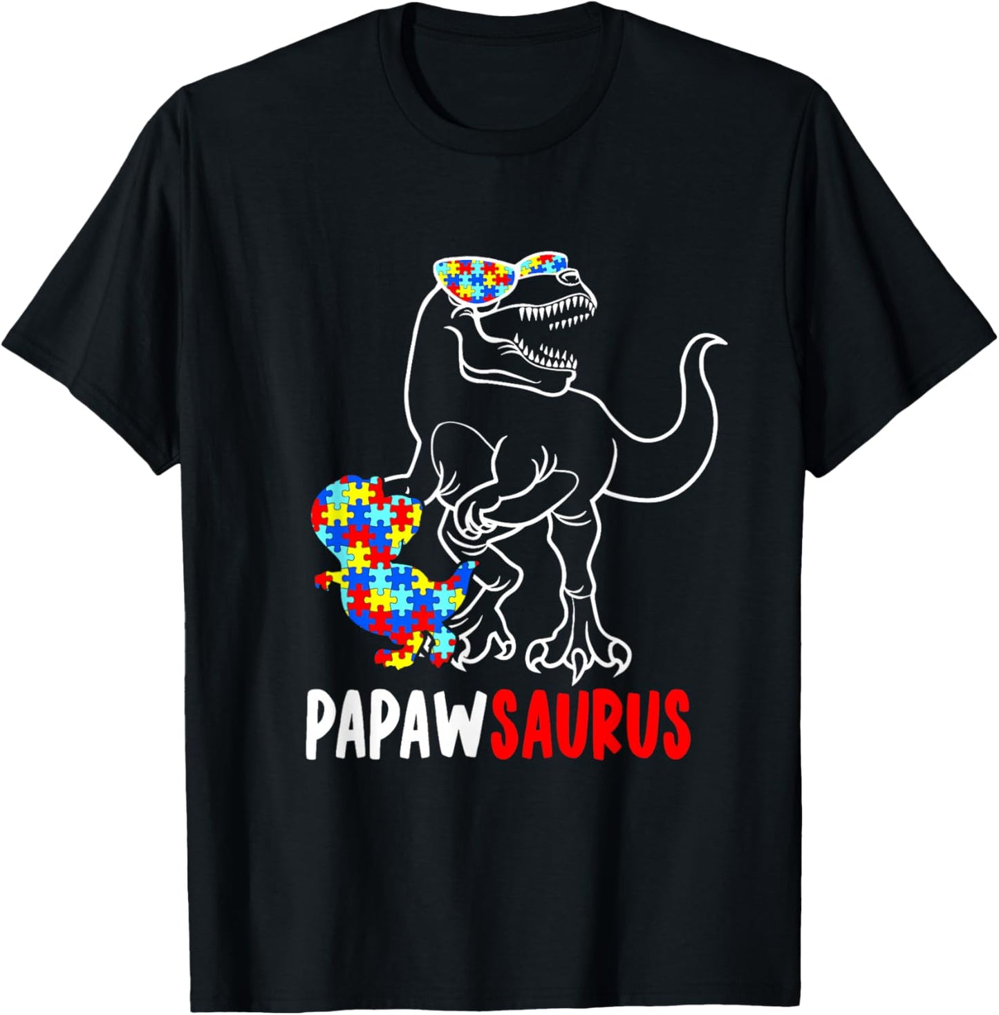 Papawsaurus T Rex Dinosaur Autism Awareness Papaw Saurus T-Shirt - T-Shirt | Black