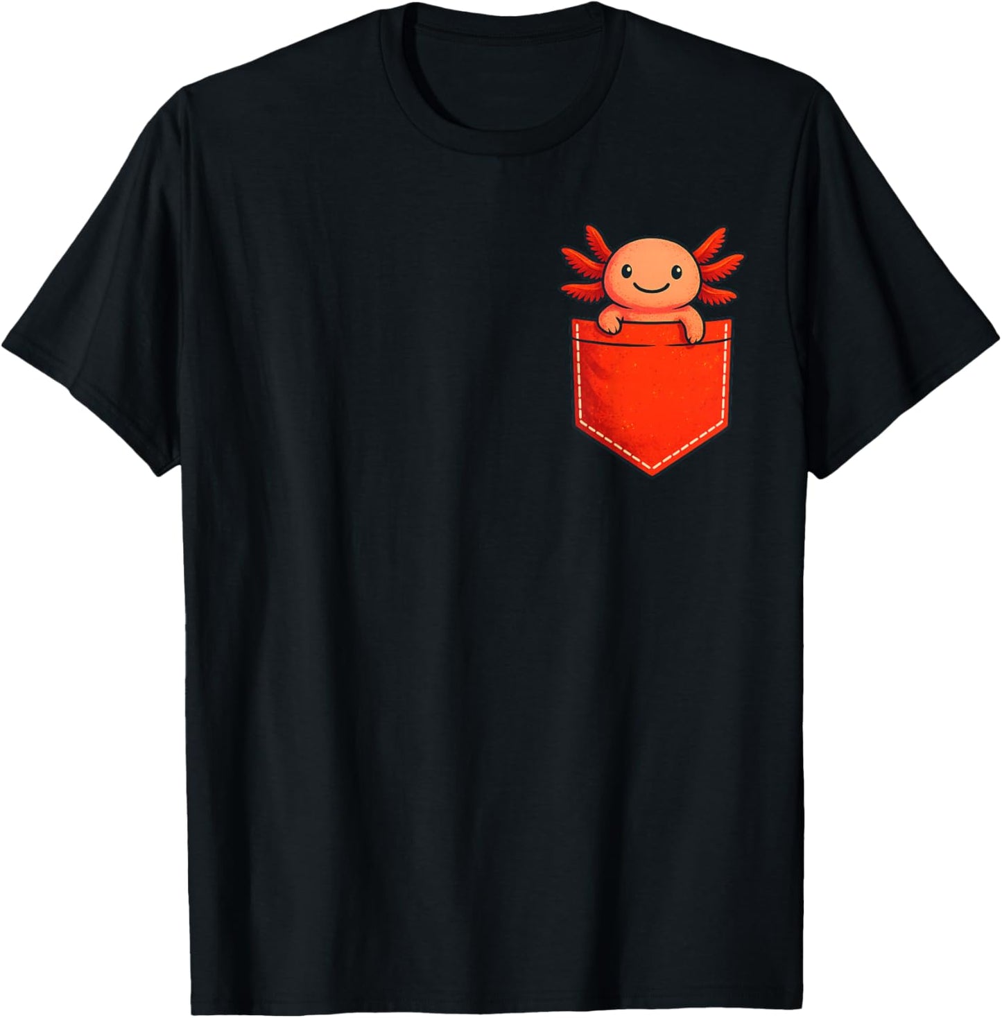 Cute Axolotl in Pocket Funny Apparel Women Teen Kid T-Shirt - T-Shirt | Black